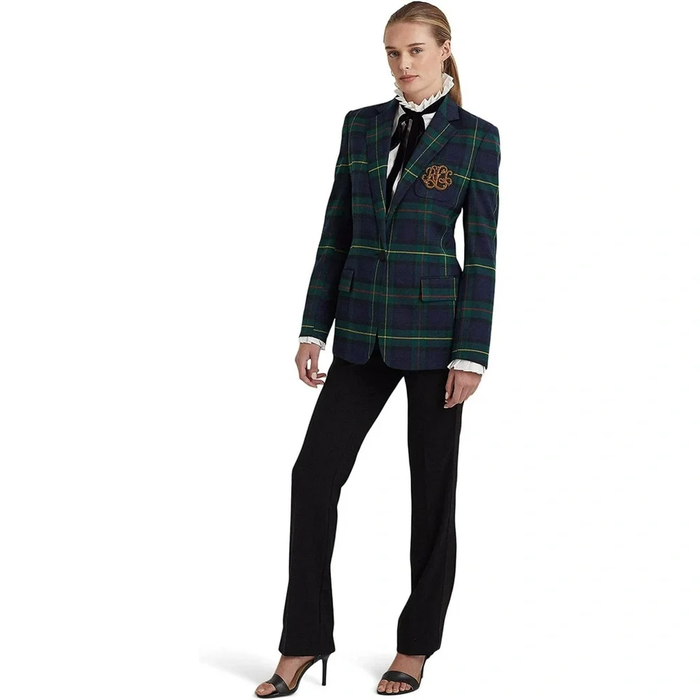 NWT Lauren Ralph Lauren Bullion Plaid Wool-Blend Twill Blazer Size 20W Woman - Picture 4 of 16